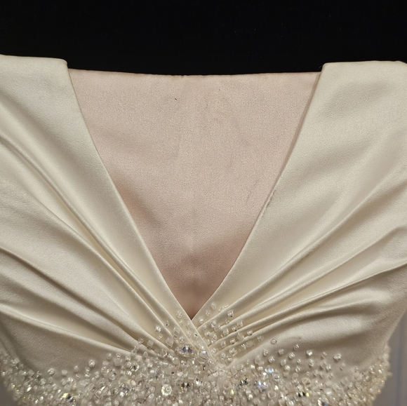 Impressions Elegant Cream and Blush Long Sleeve Dress - Picture 8 of 9